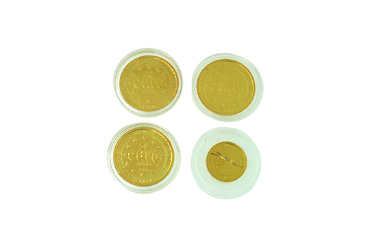 4 MONETE COMMEMORATIVE DA 50 EURO DEL 1996 TUTTO ORO 14 KR., GR. TOT. 10,85