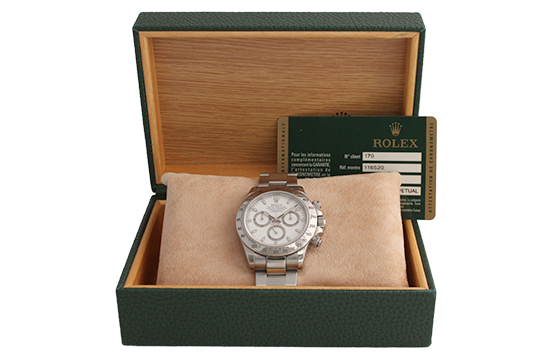 1 OROLOGIO ROLEX OYSTER PERPETUAL COSMOGRAPH DAYTONA REF. 116520, NR. SERIALE: 4834N7XX CON CASSA E BRACCIALE IN ACCIAIO FORNITO DI SCATOLA E GARANZIA ORIGINALI (FUNZIONANTE)