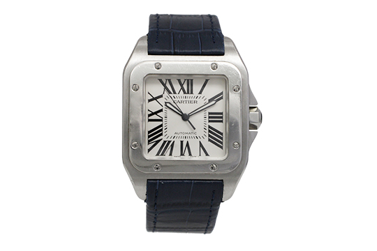 1 OROLOGIO CARTIER SANTOS 100 XL MEN AUTOMATICO REF. 2656 CON CASSA E DÉPLOYANTE IN ACCIAIO, CINTURINO IN PELLE (FUNZIONANTE)