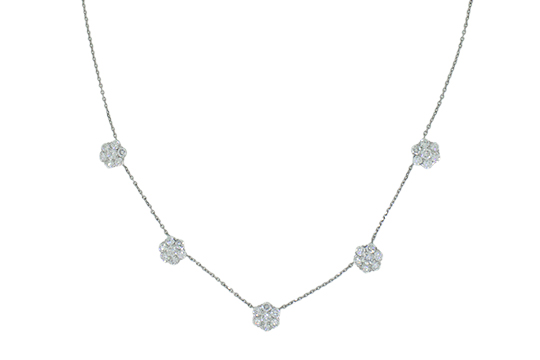 1 COLLIER IN O.B. 18 KR., FIRMATO VAN CLEEF & ARPELS MOD. FLEURETTE CON BRILLANTI PER COMPL. KT. 3,75 C.a CLASSIFICABILI: PUREZZA VVS-VS, COLORE E-F, FORNITO DI CUSTODIA ORIGINALE GR. 8,15