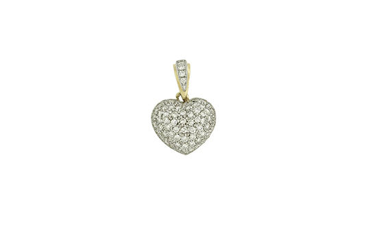 1 CIONDOLO A CUORE IN O.B. 18 KR. CON PAVÉ IN BRILLANTI PER COMPL. KT. 1,80 C.a, GR. 4,35