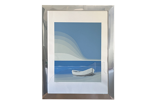 1 SERIGRAFIA ALBERTO GUARDIGLI “BARCA BLU” 1978 CON CORNICE DIM. 37,50x50 CM