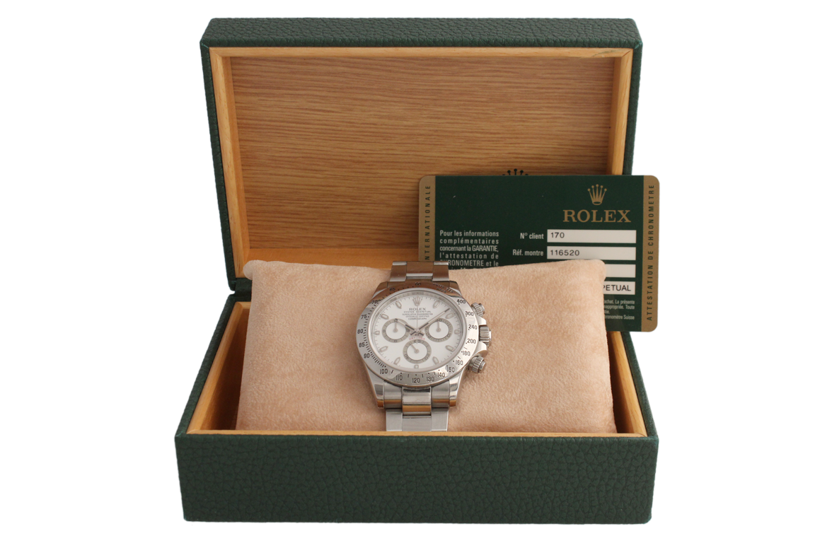 1 OROLOGIO ROLEX OYSTER PERPETUAL COSMOGRAPH DAYTONA REF. 116520, NR. SERIALE: 4834N7XX CON CASSA E BRACCIALE IN ACCIAIO FORNITO DI SCATOLA E GARANZIA ORIGINALI (FUNZIONANTE)