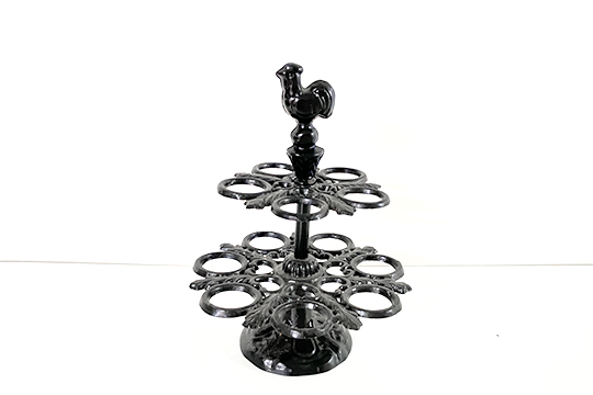 1 PORTAUOVA ROTONDO DA TAVOLA A DUE LIVELLI PER 12 UOVA, IN METALLO COLORE NERO, DIM. 20x25 CM