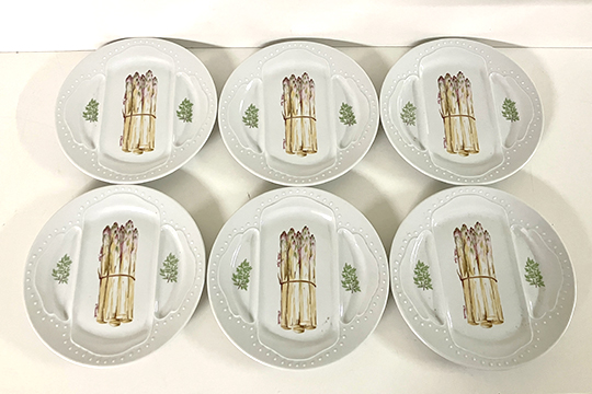 6 PIATTI IN PORCELLANA PER ASPARAGI “L'HIRONDELLE FRANCE” DIM. 24 CM