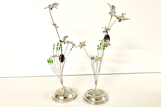 2 SOPRAMMOBILI IN METALLO ARGENTATO E PIETRE SWAROVSKI DIM. 10x30 CM