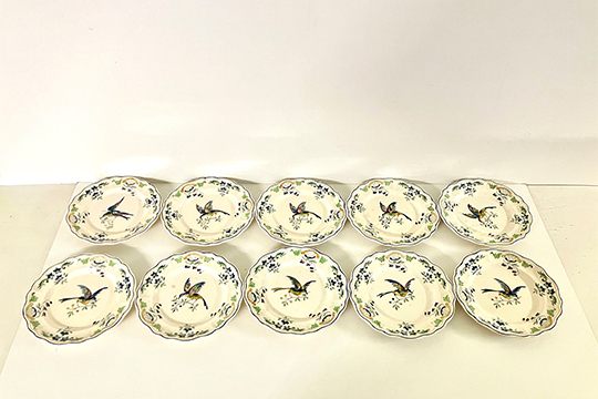 10 PIATTI IN CERAMICA DIPINTA, CLERY LONGCHAMP FRANCE DIM. 23 CM