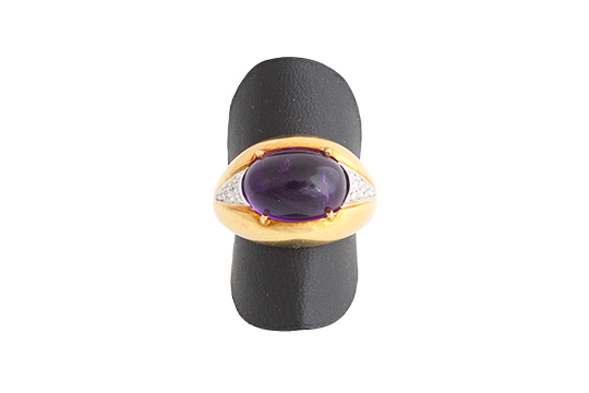 1 ANELLO IN O.B. O.G. 18 KR. CON PR. AMETISTA TG. CABOCHON E BRILLANTI GR. TOT. 11,90