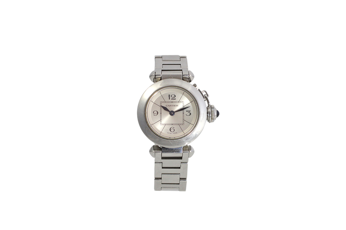 1 OROLOGIO CARTIER PASHA LADY QUARZO REF. 2973 CON CASSA (27 MM) E BRACCIALE IN ACCIAIO (FUNZIONANTE)