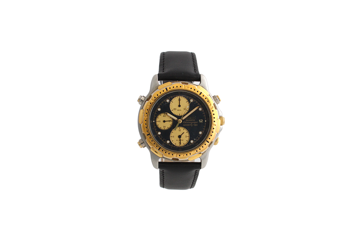 1 OROLOGIO SEIKO SPORTS 150 MEN QUARZO CRONOGRAFO ALARM CON CASSA IN ACCIAIO E METALLO DORATO E CINTURINO IN PELLE (FUNZIONANTE)