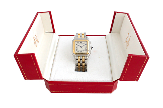 1 OROLOGIO CARTIER PANTHÈRE LADY QUARZO CON CASSA (29 MM) E BRACCIALE IN ACCIAIO-O.G. 18 KR. FORNITO DI SCATOLA ORIGINALE (FUNZIONANTE)