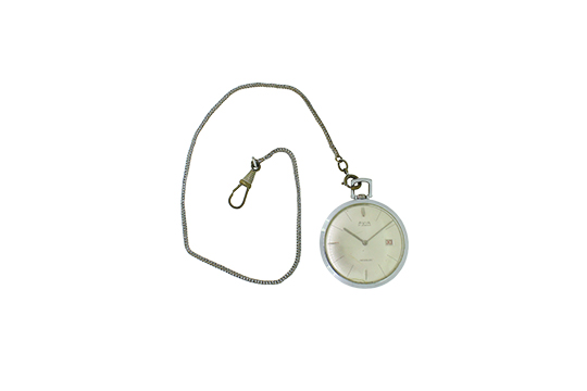 1 OROLOGIO DA TASCA AVIA MECCANICO CON DATARIO, CASSA E CATENA IN METALLO N.P. (FUNZIONANTE MA DA RIP.)
