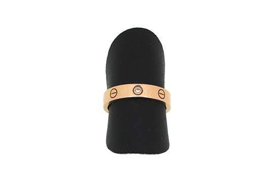 1 ANELLO IN O.R. 18 KR. FIRMATO CARTIER “LOVE” CON BRILLANTE DI KT. 0,02 C.a (MISURA 52) GR. TOT. 4,50