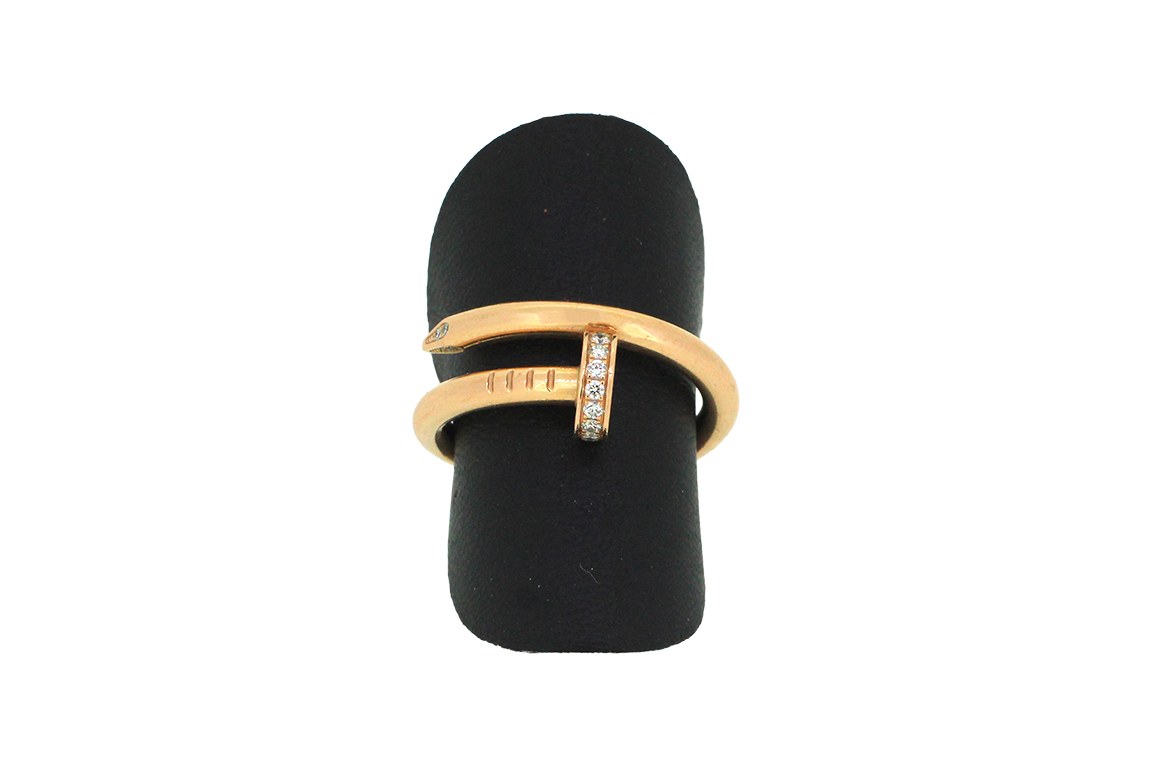 1 ANELLO IN O.R. 18 KR. FIRMATO CARTIER “JUSTE UN CLOU” CON BRILLANTI PER COMPL. KT. 0,13 C.a (MISURA 55) GR. TOT. 7,35
