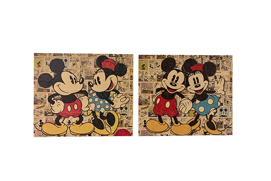2 PANNELLI DECORATIVI VINTAGE RAFFIGURANTI MINNIE E TOPOLINO DIM. 45x38 CM