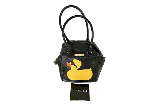 1 BORSA GILLI IN PELLE COLORE NERO, “ANATROCCOLO”, DOPPI MANICI, PORTABILITÀ A MANO E A SPALLA DIM. 22x20x19 CM