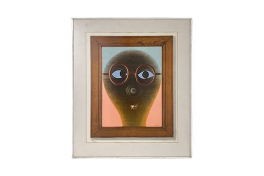 1 STAMPA RAFFIGURANTE AUTORITRATTO DI OTTO TSCHUMI CON CORNICE IN LEGNO E VETRO DI PROTEZIONE DIM. 42x52 CM